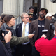 In this Jan. 26, 2017, file photo, Robert Jones, right, speaks with reporters, with defense attorneys Emily Maw, left, and Barry Scheck, at the New Orleans courthouse. Local prosecutors have reached a $2 million settlement with the New Orleans man who spent 23 years in prison before being cleared on charges that included rape and manslaughter. District Attorney Jason Williams said he reached the settlement Tuesday, Aug. 17, 2021 with Robert Jones, who was formally cleared of the charges on his 44th birthday in 2017.